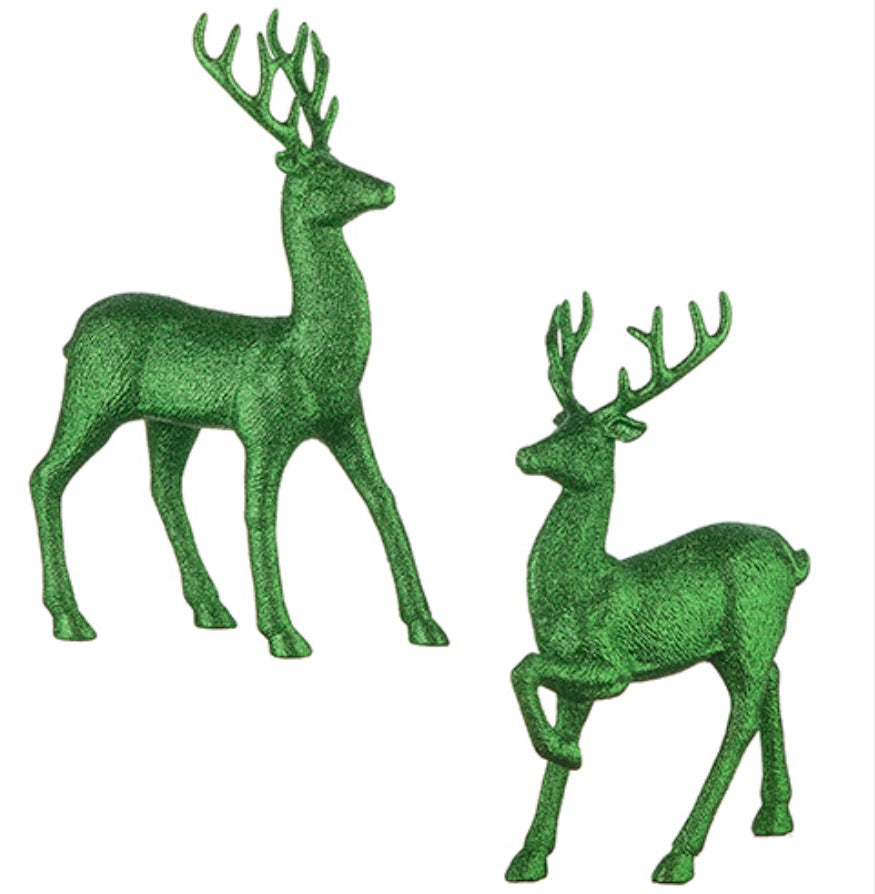 13" Green Sparkle Glitter Deer Pair Holiday Decor
