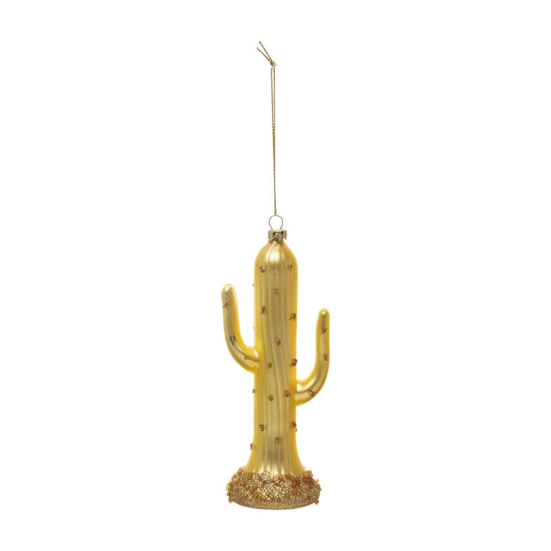 Glass Saguaro Cactus Ornament with Gold Glitter