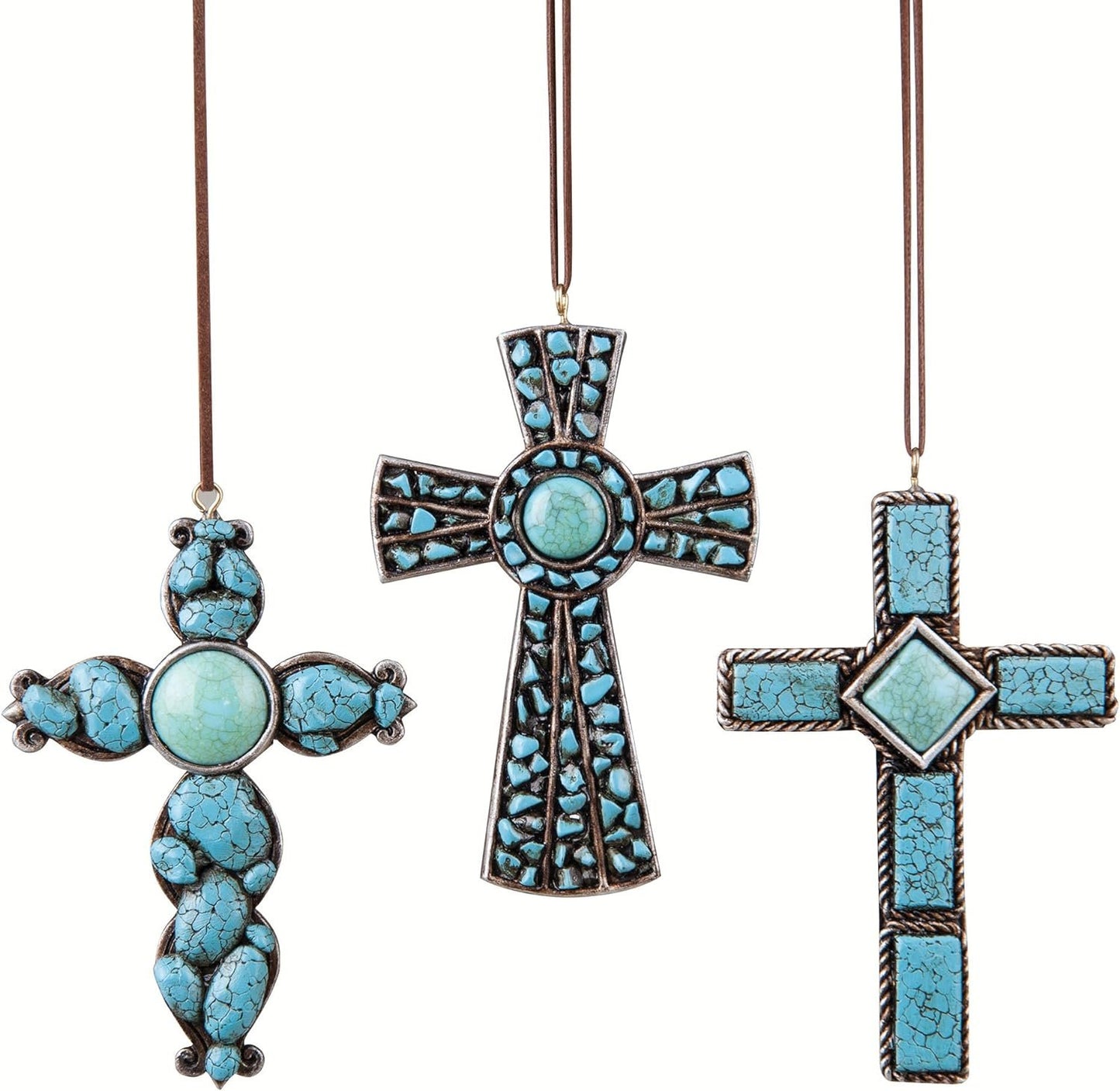 Turquoise Cross Southwestern Christmas Tree Ornament Set of Three