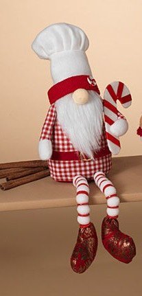 18" Red and White Checkered Chef Gnome With Candy Cane