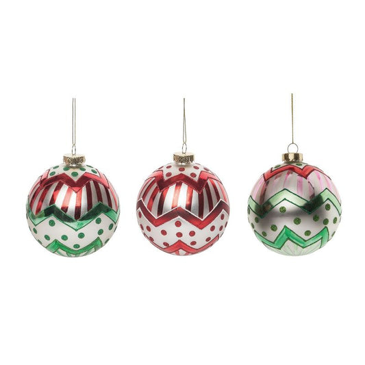 Transpac Glass 4.5 in. Jolly Multicolored Christmas Round Ornament Set of 3