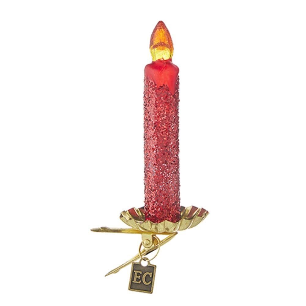 EC 4.75" Red Glittered Candle Clip-On Ornament