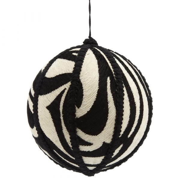 8″ Zebra Print Ball Ornament Black Ivory
